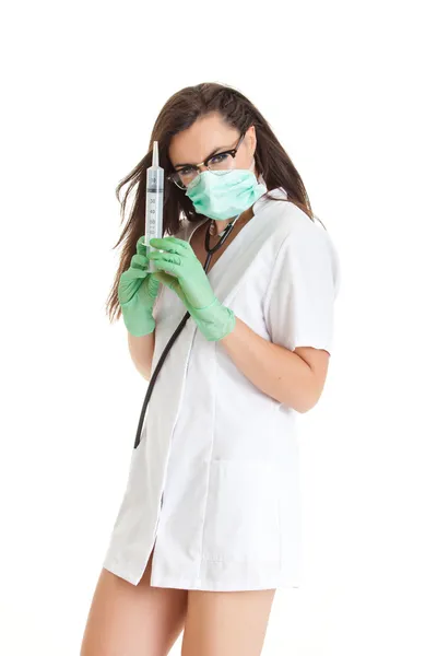 Doctor woman with medical syringe. young female doctor with syri — Stock Photo, Image