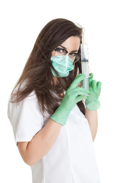 Doctor woman with medical syringe — Stock Photo, Image