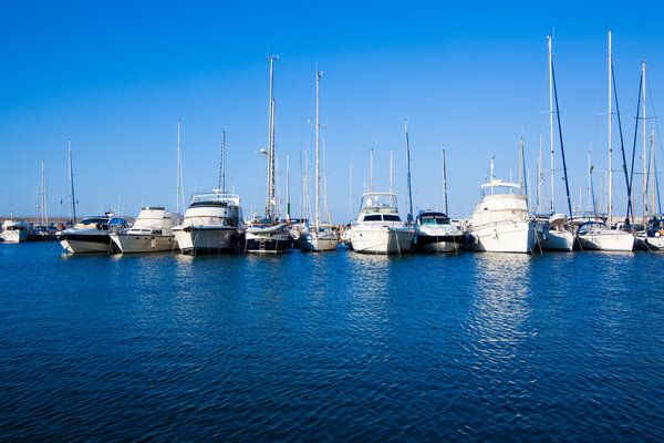 boats in harbor. Boats bow in marina