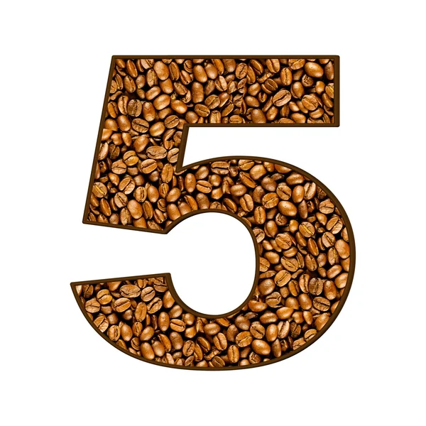 Number from coffee beans on white. 5 — Stock Photo, Image