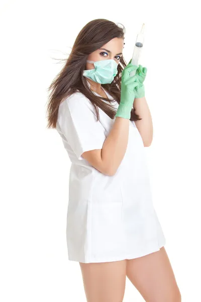 Doctor woman with medical syringe. — Stock Photo, Image