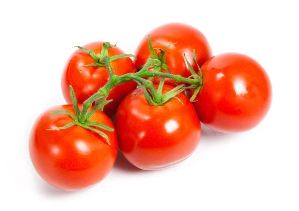 Primo piano di pomodori sulla vite isolato su bianco. Succo di pomodoro — Foto Stock