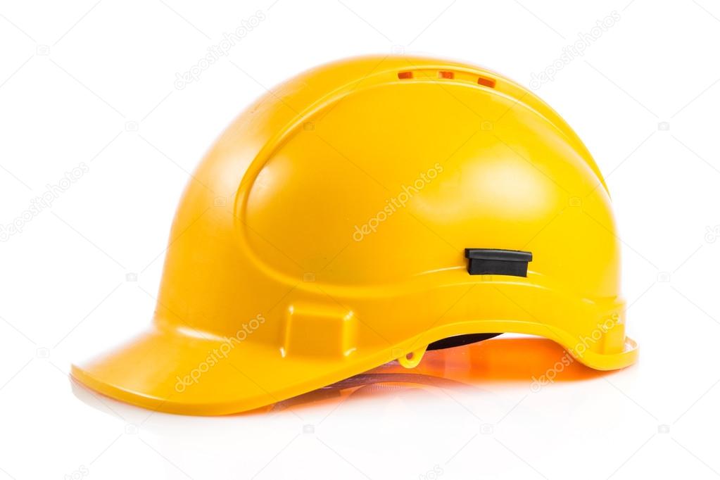 Yellow safety helmet on white background. hard hat isolated on