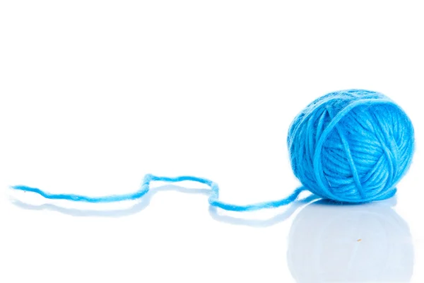 Blue Ball of knitting yarn on a white background — Stock Photo, Image