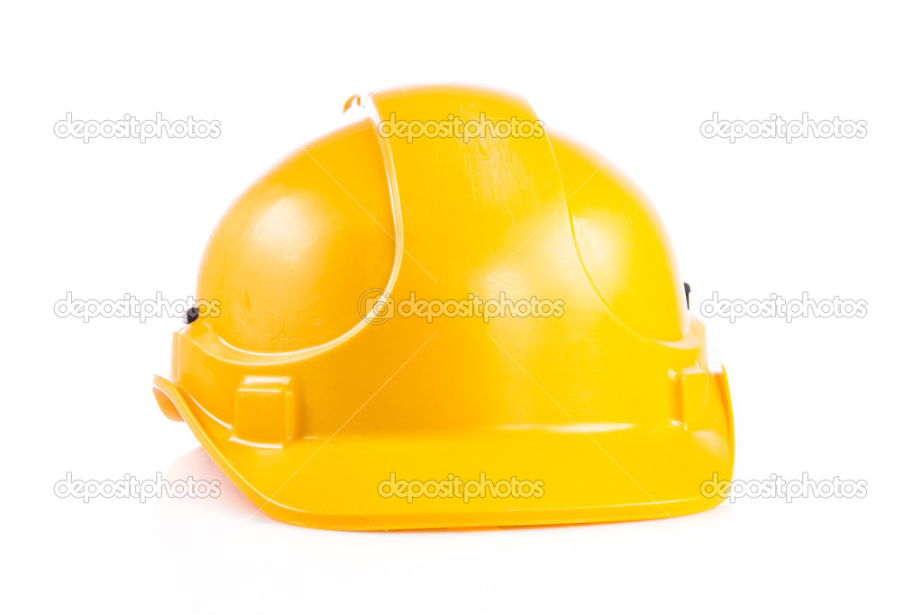Yellow safety helmet on white background. hard hat isolated on