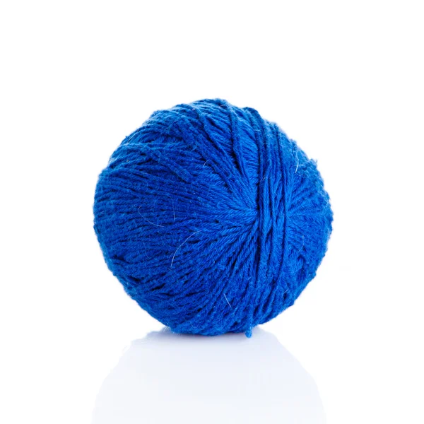 Blue Ball of knitting yarn on a white background — Stock Photo, Image