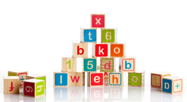 Wooden toy cubes with letters. Wooden alphabet blocks. — Stock Photo, Image