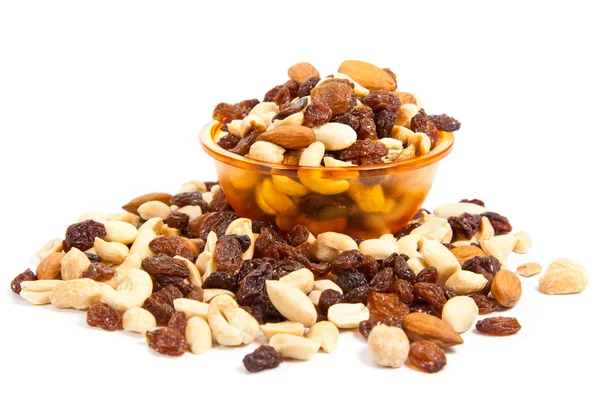 Mix of nuts close up on white. mix nuts isolated on white backg — Stok fotoğraf