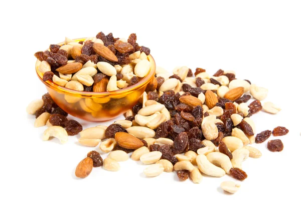 Mix of nuts close up on white. mix nuts isolated on white backg — Stok fotoğraf