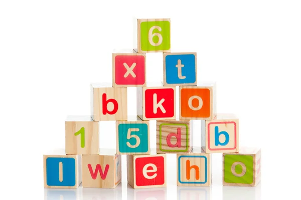 Wooden toy cubes with letters. Wooden alphabet blocks. — Stock Photo, Image
