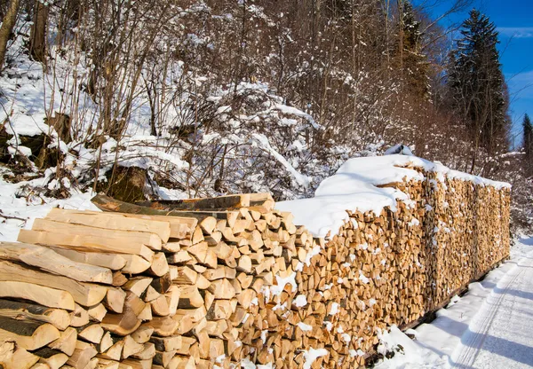 Firewood stacked in winter. — Stock Photo, Image