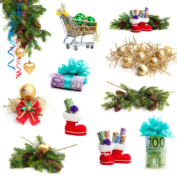 Christmas collection isolated on white background. money as a g — Stock Photo, Image
