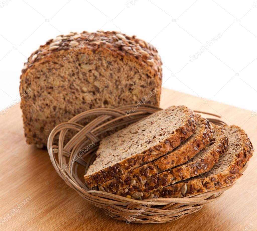 whole grain bread isolated on white background.