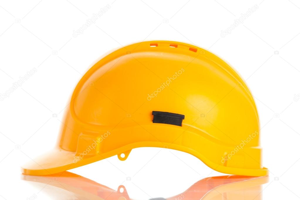 Yellow safety helmet on white background.