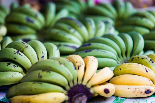 Groene en gele bananen vruchten — Stockfoto