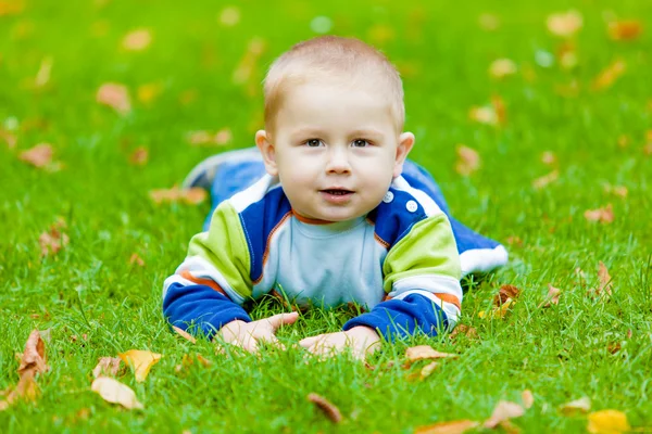 赤ちゃんは夏の草原に横たわっています。 — ストック写真