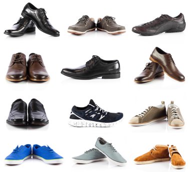 Erkek Ayakkabı koleksiyonu. Beyaz arka plan üzerinde erkek ayakkabıları 