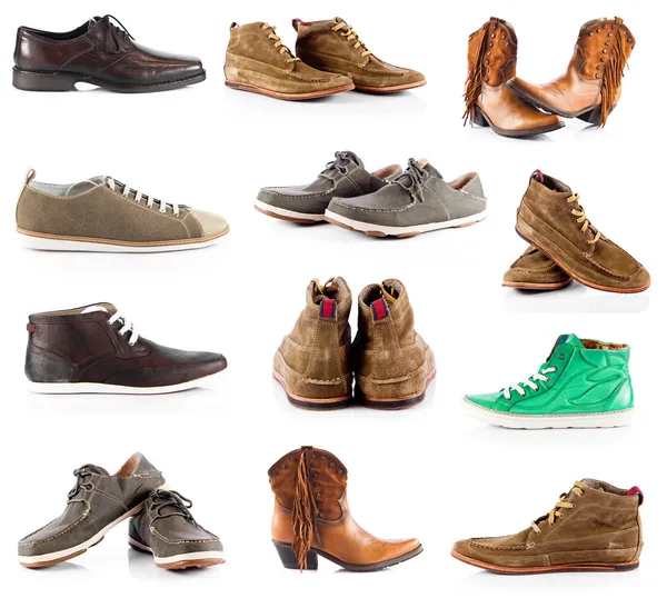 Mužské boty kolekce. muži boty nad bílým pozadím — Stock fotografie