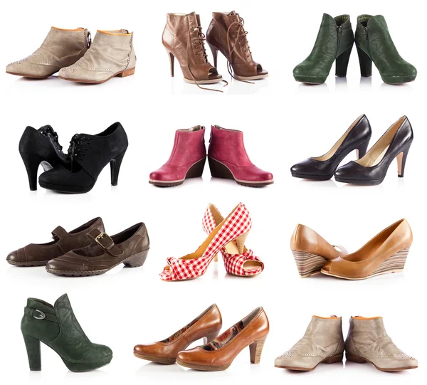 Pantofle na obcasach damskie. kobiece buty na białej — Zdjęcie stockowe