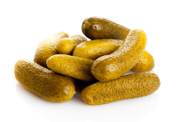 pickled cucumbers. Gherkins on a white background 
