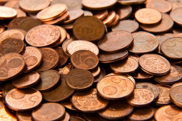 硬币背景。欧元硬币。%的硬币。欧元美分. — 图库照片