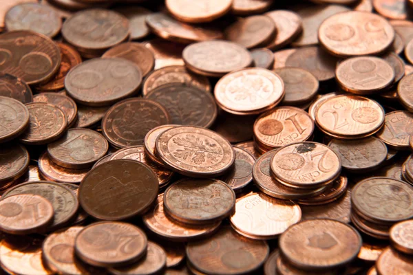 硬币背景。欧元硬币。%的硬币。欧元美分. — 图库照片