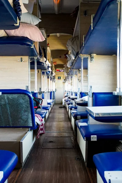 Interior Typical Russian Long Distance Rzd Train Beds Sleeping — Stock Photo, Image