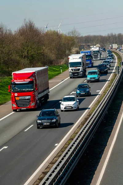 Dusseldorf Alemanha Março 2019 Transporte Rodoviário Com Carros Caminhões — Fotografia de Stock