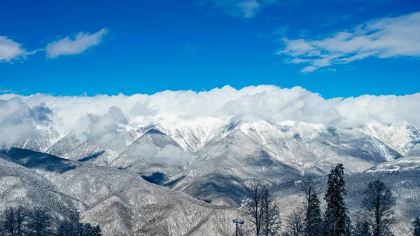 Panorama Van Besneeuwde Bergen Kaukasus Bergen — Stockfoto