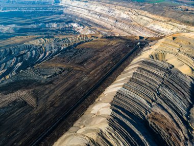 Almanya, Garzweiler yakınlarında kahverengi bir kömür ocağında maden malzemeleri. Hava Görünümü