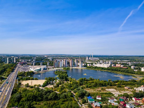 Flygfoto Över Centrum Uljanovsk Ryssland City Panorama Från Ovan — Stockfoto