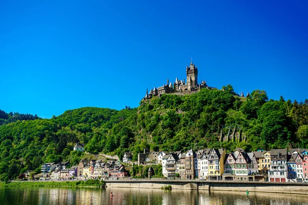 Stad Cochem Met Het Keizerlijke Kasteel Historisch Europees Kasteel — Stockfoto