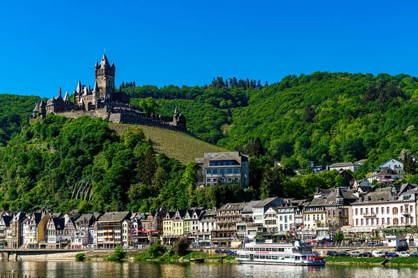 Città Cochem Con Castello Imperiale Storico Castello Europeo — Foto Stock