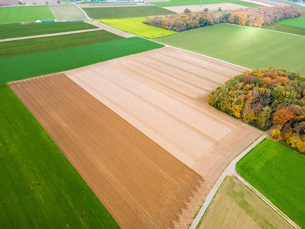 Letecký Pohled Zemědělská Pole Pole Zemědělské Půdě Fotografie Dronu — Stock fotografie