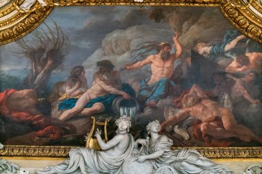 PARIS, FRANCE - 15 Şubat 2018 Louvre 'un İçi. Louvre Müzesi dünyanın en büyük ve en çok ziyaret edilen müzelerinden biridir..