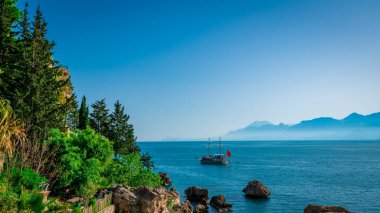 Antalya, Turkey. Sailing Ship For Sea Tours. Mediterranean landscape 