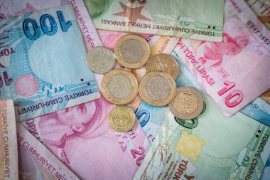 Çeşitli Türk Lira Banknotları ve Paraları. Türk Parası