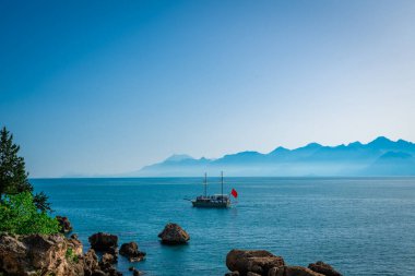 Antalya, Turkey. Sailing Ship For Sea Tours. Mediterranean landscape 
