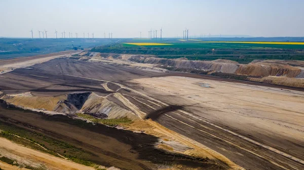 Panorama Mina Superfície Garzweiler Alemanha Com Maquinaria Pesada Usina Distância — Fotografia de Stock