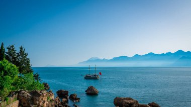 Antalya, Turkey. Sailing Ship For Sea Tours. Mediterranean landscape 