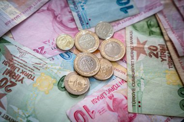 Çeşitli Türk Lira Banknotları ve Paraları. Türk Parası