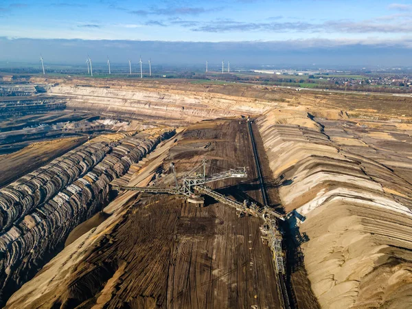 Mining Equipment Brown Coal Open Pit Mine Garzweiler Germany Aerial — Fotografia de Stock