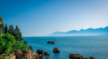 Antalya, Turkey. Sailing Ship For Sea Tours. Mediterranean landscape 