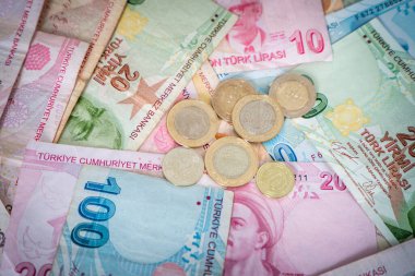 Çeşitli Türk Lira Banknotları ve Paraları. Türk Parası
