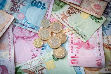 Çeşitli Türk Lira Banknotları ve Paraları. Türk Parası