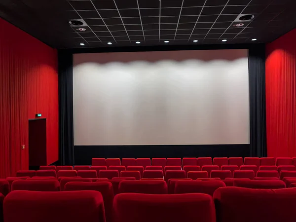 Cinema Screen Red Seats Empty Screening Theater Stock Image