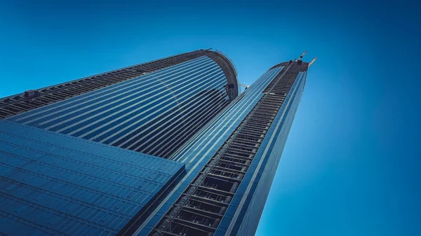 Sokemeletes Épület Építése Építési Szerelő Daruk Felhőkarcoló Stock Kép