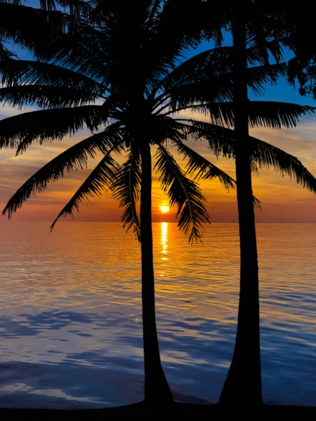 Прекрасний Захід Сонця Пляжному Курорті Тропіках Ліцензійні Стокові Зображення