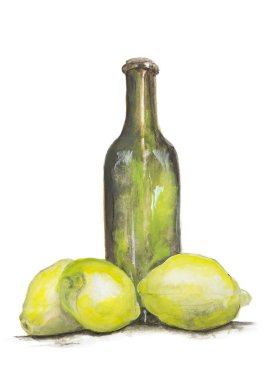 Yellow lemon and bottle of lemonade isolated clipart