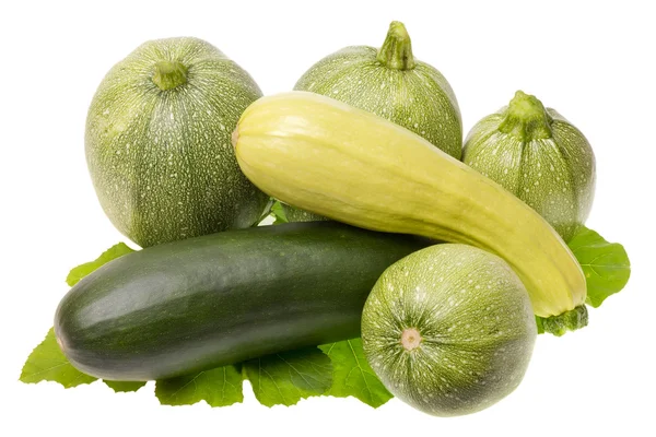 Ripe green pumpkins with leaves — Stock Photo, Image